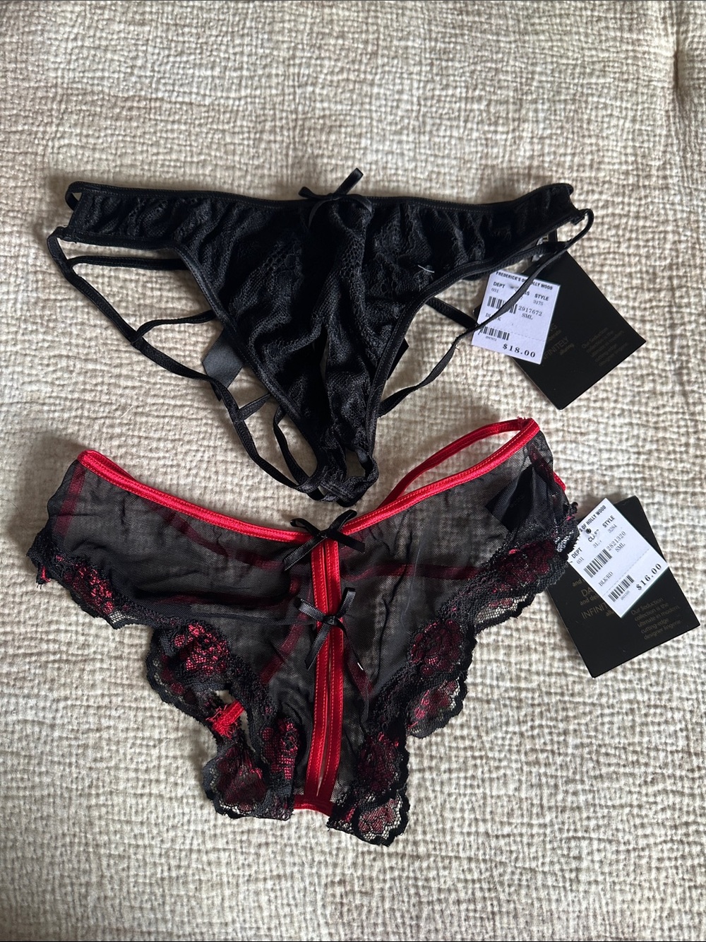 Frederick’s of Hollywood - Black & Red Lace Sheer Bikini Panty Set